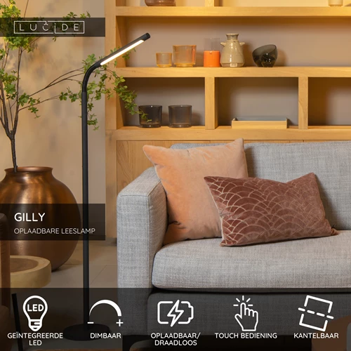 Lucide GILLY - Oplaadbare Leeslamp - Accu/Batterij - LED Dimb. - 1x6W 2700K - Zwart - USP